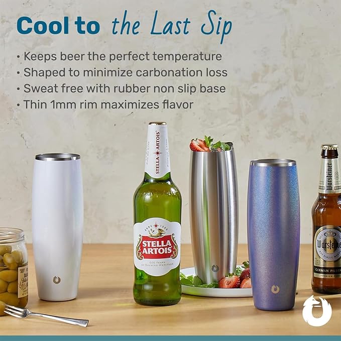 SNOWFOX Premium Vacuum Insulated Stainless Steel Beer Glass With Lid, Home Bar Accessories, Elegant Bartending, Lightweight Pint Glasses, Sleek Drinkware, Frosty Beverages Stay Cold, 23.9oz