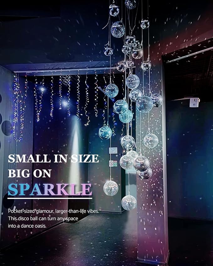54PCS Mini Silver Disco Balls – Hanging Disco Ball Ornaments for Disco Ball Decor, Mini Disco Balls for Disco Party Decorations, Weddings, Rooms, Cakes & Disco Christmas Decor