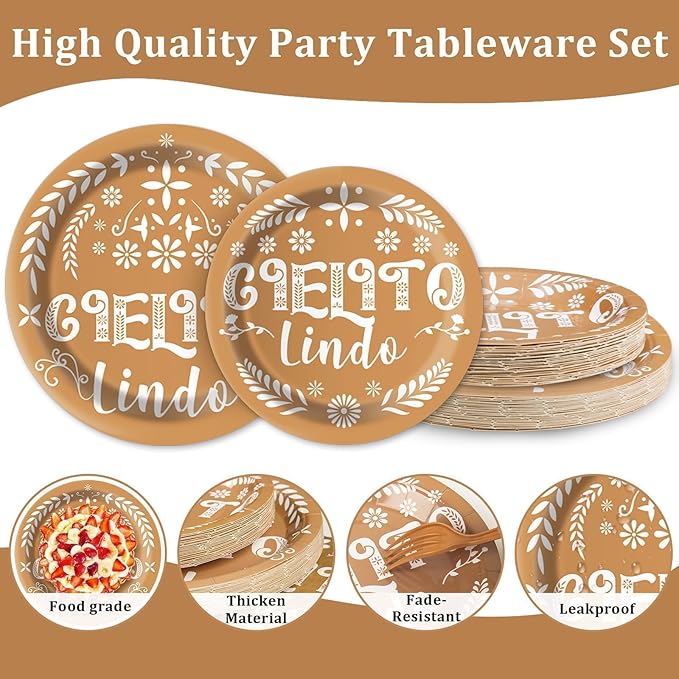Cielito Lindo Baby Shower Party Plates and Napkins Decorations Kit,Mexican Theme White Talavera Tableware Supplies for Birthday Baby Boy Girl Shower Party Decor Service 25 Guests