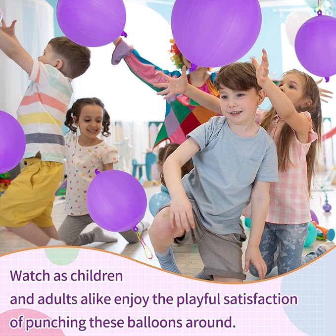 24 Pcs Purple Punch Balloons Bounce with Rubber Band Handle Punching Balloon Heavy Duty for Birthday party favors, Kids (Purple)