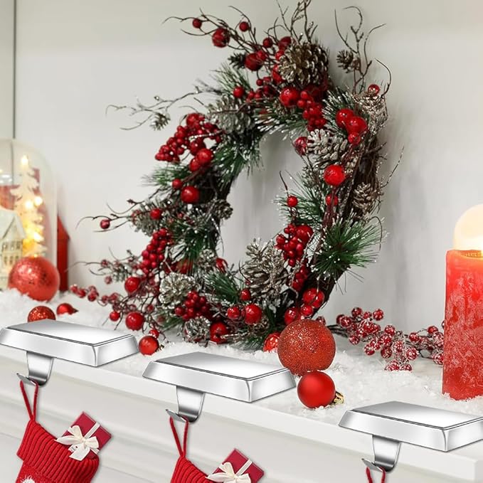 MGahyi Christmas Stocking Holder Bases - Mantel Stocking Hangers Hanging Hooks for Fireplace Stand Hanger Holder Weighted Hangers for Xmas Holiday Decoration (Silver,2)