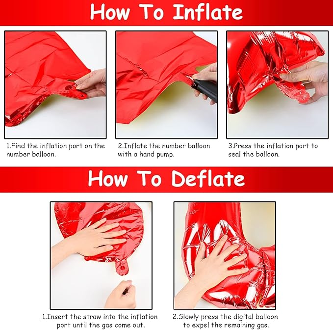 Red Number Balloons, 40 inch Large Number 3 Foil Mylar Helium Balloons for Girls Women, Self Inflating Number Balloons 0-9 for Men Boys 13th 30th Birthday Anniversary Party Celebration Decoration