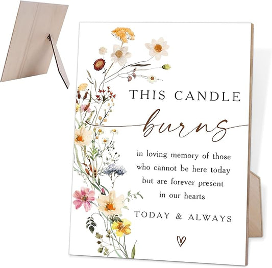 Flower Wedding Memorial Sign, Wedding Table Signs for Reception and Event Party, Bridal Shower Party Decor, Table Centerpieces for Party, Memorial Plaque, 6X8 Inch Wooden Signs with Stand, 26