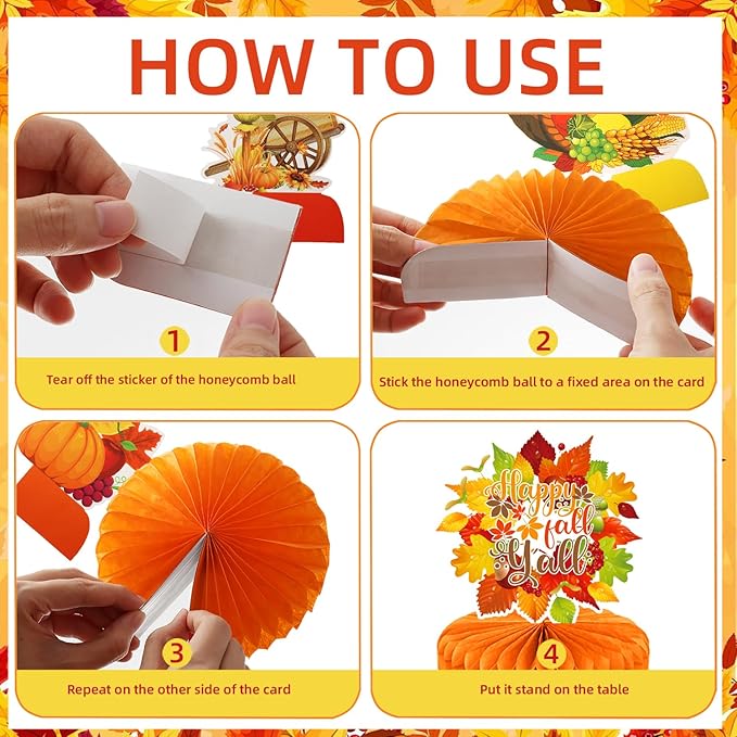 9Pcs Fall Centerpiece Table Decorations Fall Party Decorations Thanksgiving Table Centerpiece Turkey Centerpiece Pumpkin Honeycomb for Thanksgiving Table Decoration Autumn Birthday Party Supplies