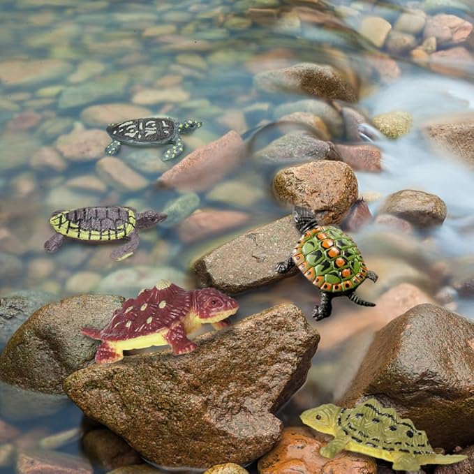 Animal Assorted Mini Plastic Figures Toy Set, Educational Party Cake Topper, Goody Bag Filler (12pcs Small Tortoise)