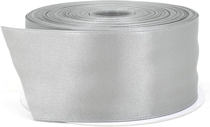 Silver Satin Ribbon - 2 Inch x 50 Yard Roll, Double Face Solid Color, Thick & Durable, 100% Polyester for Gift Wrapping, Crafts, Hair & Decorations