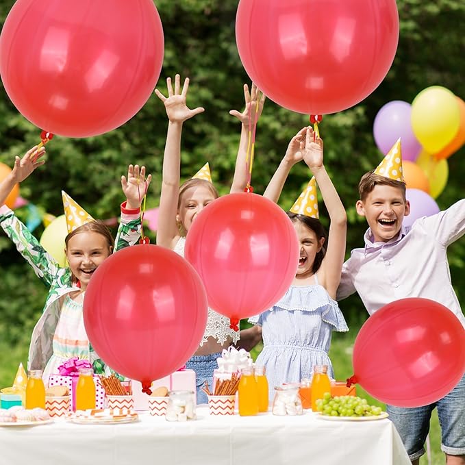 24 Pcs Red Punch Balloons Bounce with Rubber Band Handle Punching Balloon Heavy Duty for Birthday party favors, Kids (Red)