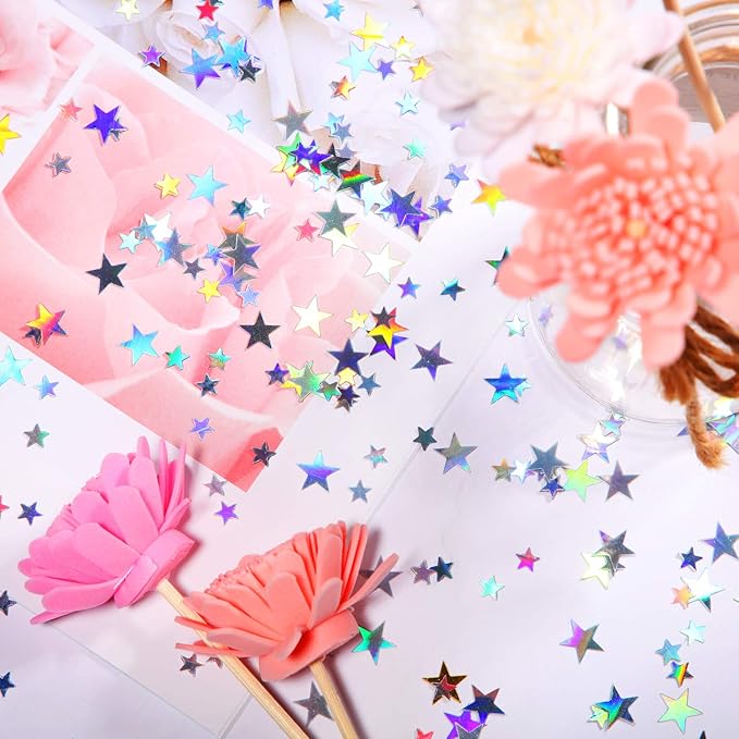 Hestya 60g Star Confetti Glitter Table Confetti Metallic Foil Stars for Christmas Party Wedding Festival Decorations(Holographic Silver,10mm and 6mm)