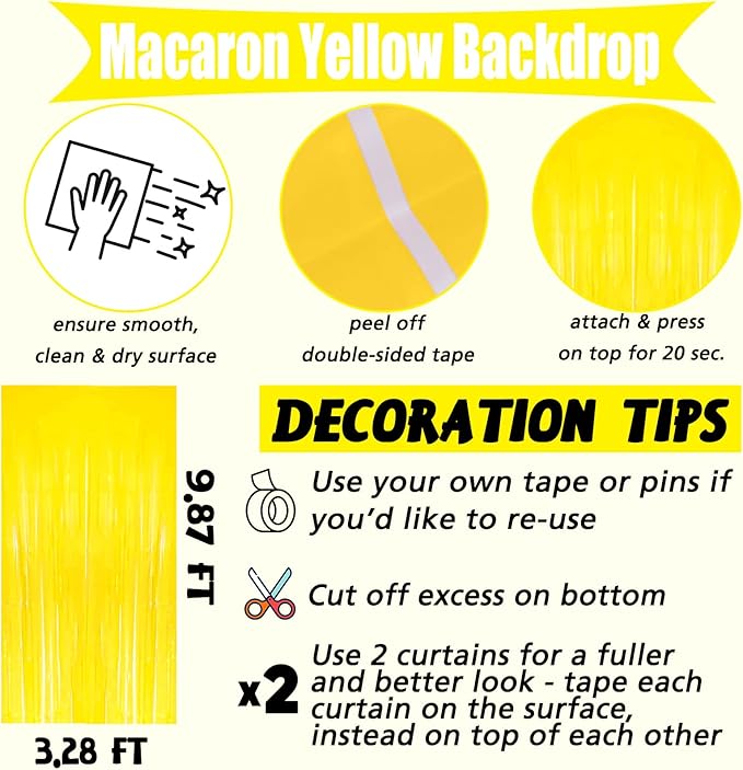 4 Pack New Yellow Fringe Curtain Backdrop, 3.2Ft x 9.8Ft Metallic Tinsel Foil Fringe Streamers Curtains Background for Photo Booth Birthday Wedding Baby Shower Party Thanksgiving Christmas Decorations