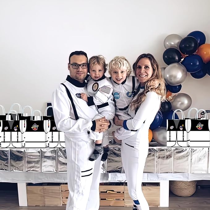 16 Pieces Astronaut Vest Birthday Goodie Bags,Outer Space Gift Snacks Treat Candy Favors Bags with Handles for Space Suit Theme Birthday Party Decorations