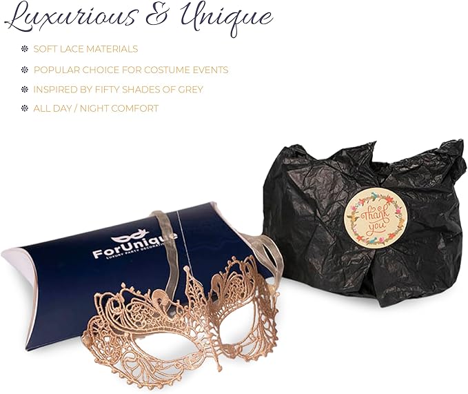 Masquerade Mask for Couples Women and Men - 3 Pack Venetian Gold and Black Lace, Mardi Gras Mask
