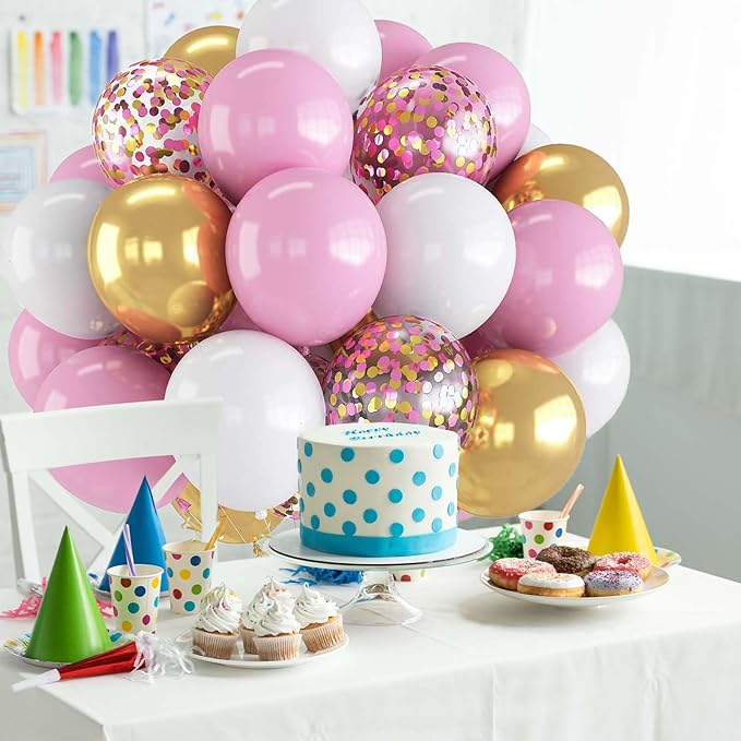 60PCS Gold Pink and White Balloons,White Pink and Gold Balloon Arch Kit,Suitable for Confession Proposal Wedding Girl Birthday Baby Shower Party Decoration