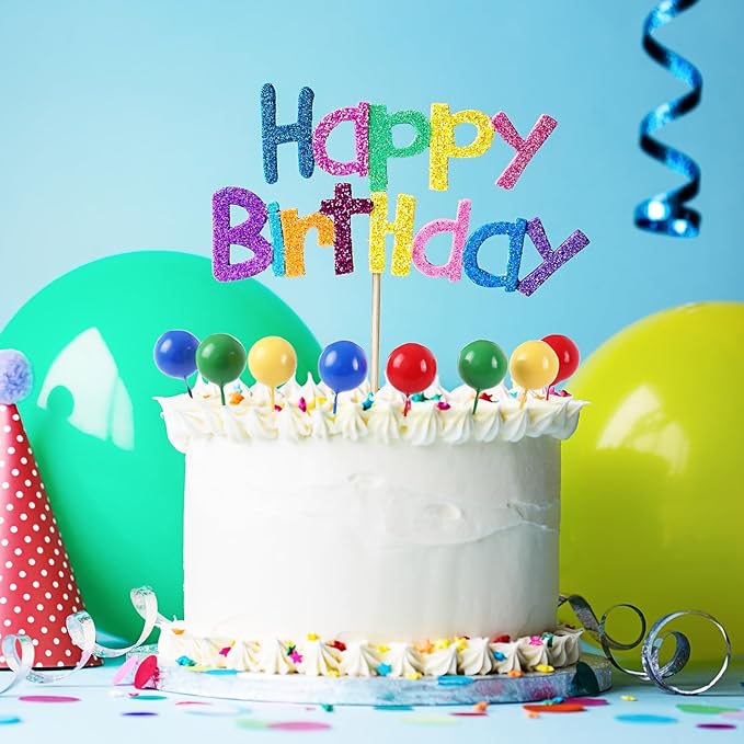 Sieral 40 Pcs Mini Balloon Cake Toppers Colorful Rainbow Topper Round Clay Balls Cupcake Toppers for Birthday Baby Shower Wedding Party Decorations(Red Yellow Blue Green,Foam)