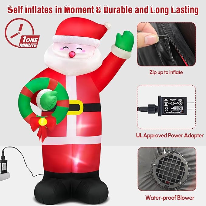 Danxilu 12 FT Giant Christmas Inflatable Santa Claus Outdoor Decorations Built-in LED Lights, Large Inflatable Santa Blow up Yard Decorations IP44 Waterproof Xmas Decor for Outside Lawn Holiday Party