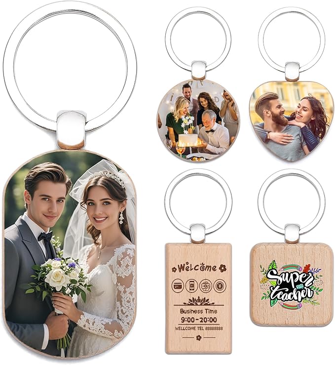 Custom Personalized Wooden Keychain Bulk, Carved & Printing Wood Keychains for School/Family/Promotion/Company Events