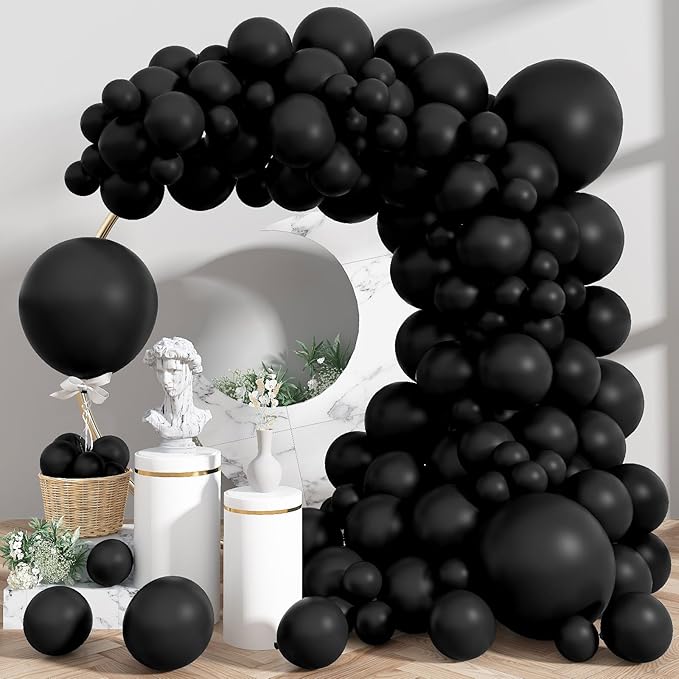 Black Balloon Garland Kit, Black Balloons Different Sizes 113 Pack 18/12/10/5'' Matte Black Latex Balloons Black Helium Party Balloon Arch for Birthday New Year Party (QQ-113)