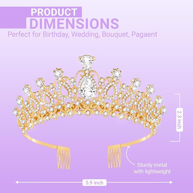 Tiara Crown for Women, Queen Tiara for Birthday Prom Bridal Party Custome Gold