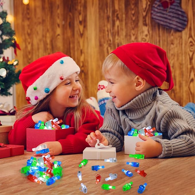 24 Pack Light Up Finger Lights Christmas Party Favors for Kids, Christmas Stocking Stuffers, Glow in The Dark Toys Bulk Classroom Prizes Non Candy Gift