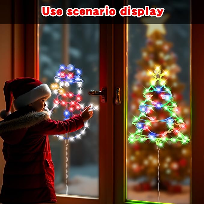 Christmas Window Silhouette LED Lights Decorations, Pack of 2 Sign Lighted Snow Man and Christmas Tree for Holiday Indoor Wall Door Glass Decor