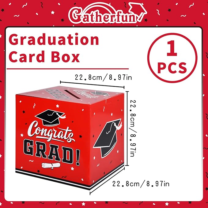 Gatherfun Graduation Decorations 2025 Grad Card Box for Gift Graduation Party Favors Decor Party Supplies Red