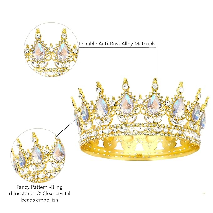 Queen Crown Rhinestone Wedding Crowns and Tiaras for Women Costume Party Hair Accessories Princess Birthday Crown Crystal Bridal Crown (Gold Crown-Moonlight)