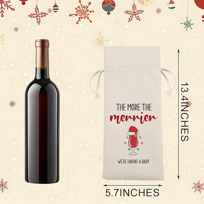Christmas Pregnancy Announcement Wine Bags for Wine Bottles Gifts Grandparents Christmas Gift Wine Bottle Cover Drawstring Gift Bags Burlap Wine Bag for Xmas Baby Announcement Party Decorations