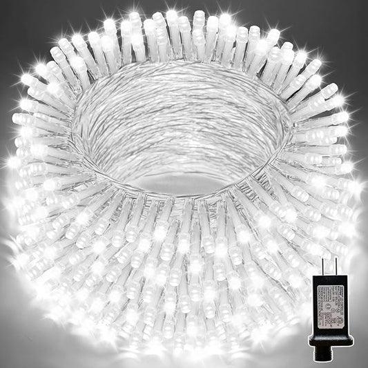 LAMPHOME 33ft Christmas Decorative Mini Lights, 100 LED Transparent Wire Fairy Starry String Lights Plug in, 11 Lighting Modes, for Indoor Outdoor Xmas Tree Wedding Party Decoration (White)