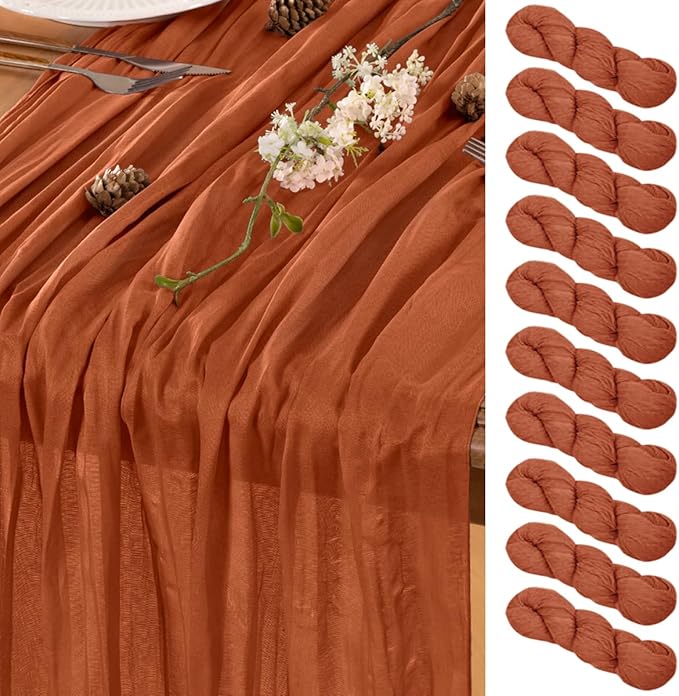 Fall Table Runner Terracotta Cheesecloth Table Runner 10 Pack 10FT Farmhouse Table Runners 120 Inches Table Decor Thanksgiving Dining Room Centerpiece Wedding Boho Baby Shower Birthday