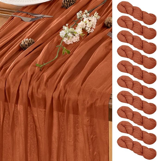 Fall Table Runner Terracotta Cheesecloth Table Runner 10 Pack 10FT Farmhouse Table Runners 120 Inches Table Decor Thanksgiving Dining Room Centerpiece Wedding Boho Baby Shower Birthday