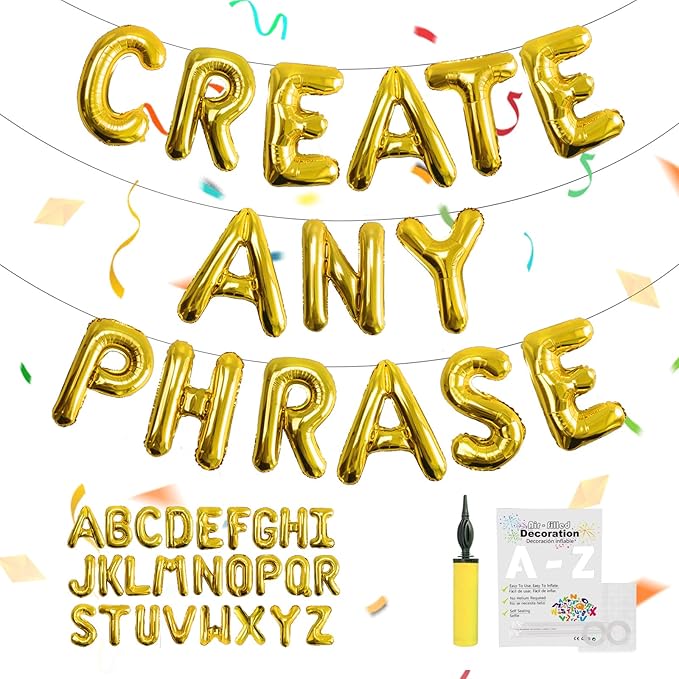 53pcs Gold Letter Balloons, Custom A-Z Set for Personalizing Names & Phrases on Party Supplies Banners - Inflate with Balloon Pump, for Women Men Birthdays/Anniversary/Graduation