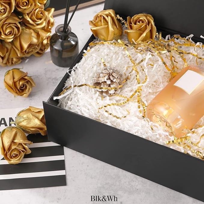 BLK&WH Gift Box 10.5x7.7x3.8 Inches With Magnetic Lid, Collapsible Groomsman Box (Matte Black)