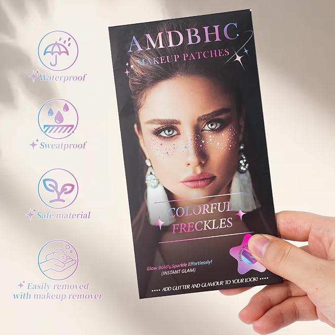 16 Pcs Glitter Freckles Face Tattoo, Holographic Sparkle Makeup Patches, Glitter Speckles Temporary Tattoos for Women, Kids, Concert, Festival, Carnival Party, Rave Accessories(10 Sheet)