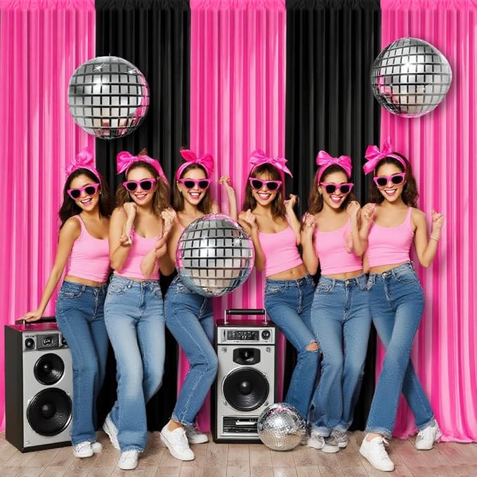 10x7FT Black and Pink Backdrop Curtain – Wrinkle-Free Polyester Party Background for Birthday, Wedding, Baby Shower, Photography, Photo Booth Wall Decor for Adults & Kids