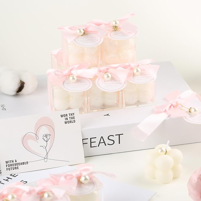 20 Pcs Small Bubble Candles Elegant Party Favors Bulk Set with Decorative Ribbons Thank You Cards for Bridal Shower Guest Gifts (20, Pink)