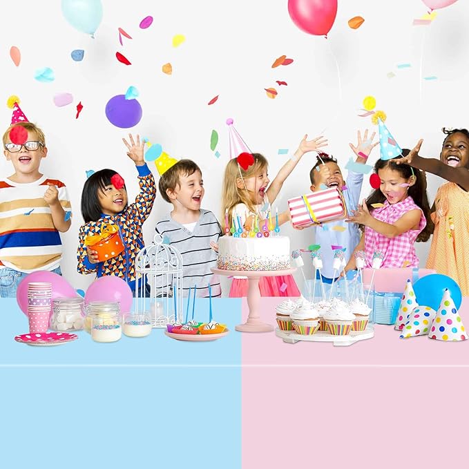 WNINK 6 Pack Gender Reveal Plastic Tablecloths, Disposable Rectangle Pink and Blue Pastel Tablecloth, Table Covers for Boy or Girl Gender Reveal Party Baby Shower Birthday Party Decorations 54" x 108"
