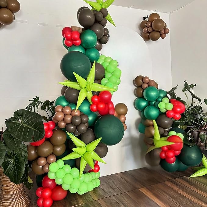 Red Green and Brown Balloons,12 Inch Red Green Brown and Black Balloons with Confetti Balloon for Boy Video Game Jungle Safari Baby Shower Woodland Hunting Army Party Decorations