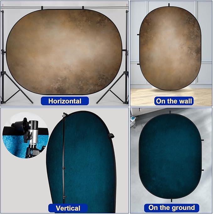 Kate Collapsible Backdrop Brown Blue Pop Up Background Portable for Headshot and Portrait Photography, Video, 5x6.5ft