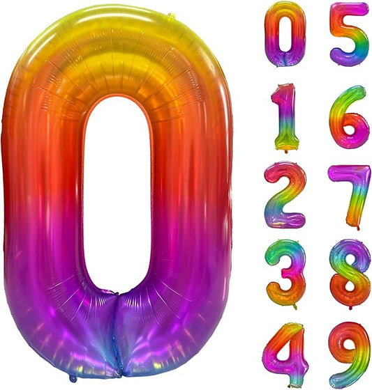 Rainbow Number 0 Balloon 40 Inch Rainbow 0 Balloon Giant Helium Foil Number 0 to 9 Balloons Birthday Wedding Party Digital Decorations Number 0