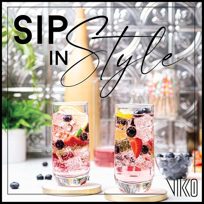 Vikko Drinking Glasses, 12 Oz Drinking Glasses Set of 6, Crystal Clear Glass Cups for Water or Juice, Highball Glass Tumbler & Water Glasses for Drinking