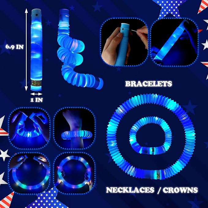 24 PCS Blue Glow Sticks Party Favors for Kids, Christmas Light Up Pop Tubes Party Favors for Toddlers, Party Goodie Bag Stocking Stuffer Fillers, Birthday Party Treats Prizes Toy Gifts for Boys Girl