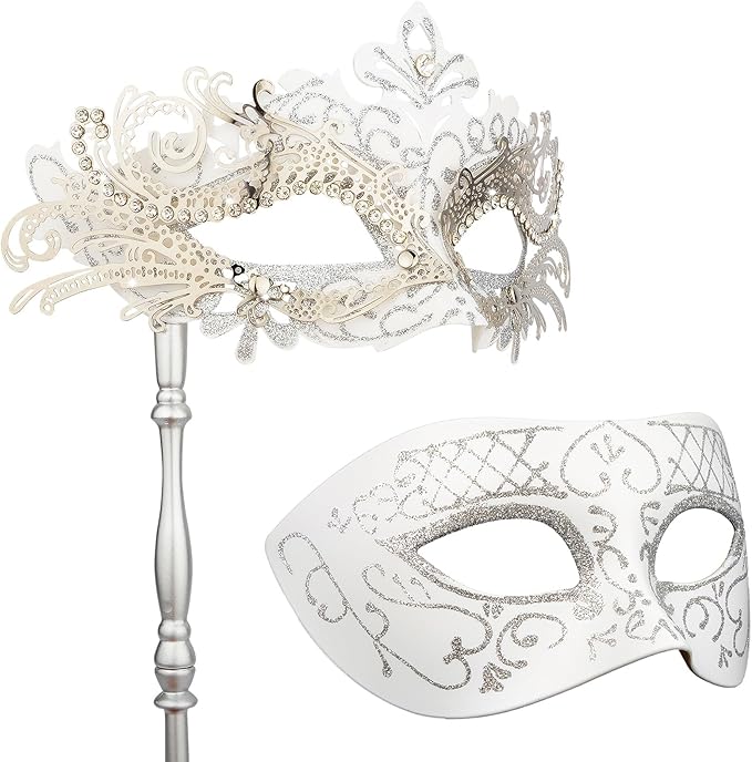 Hoshin Masquerade Mask for Couple, Mardi Gras Deecorations Venetian Masks with Stick for Womens