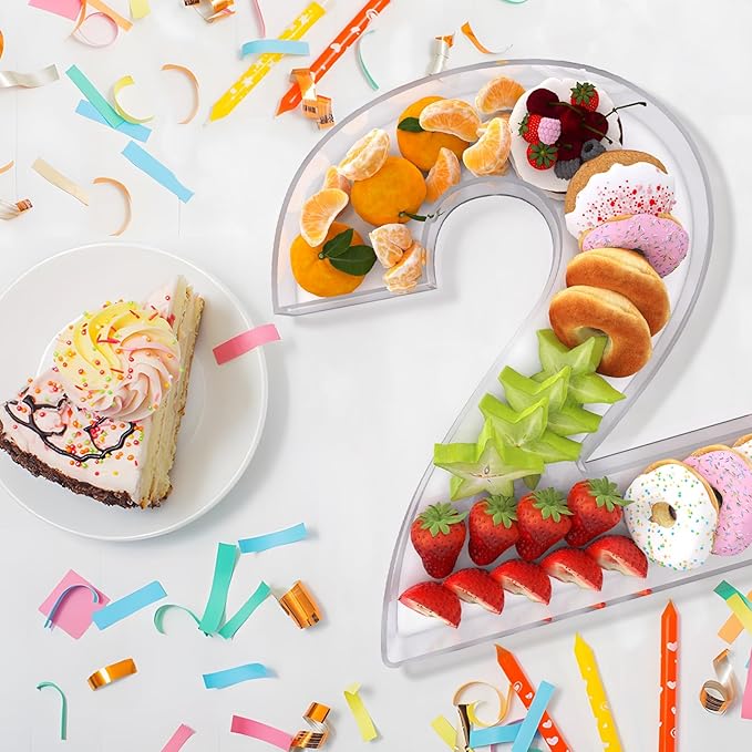 11" Acrylic Number Charcuterie Board Box, Reusable Fillable Number Cake Candy Dish Display Serving Tray for Birthday Anniversary Party Decoration (2)
