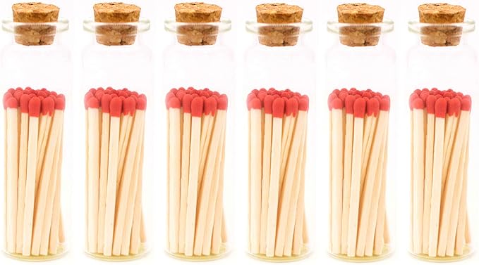 River Birch Decorative Matches in a Bottle with Striker - Cute & Colored Matches - 6 Bottles, Cherry Red Tip, 120 Matches