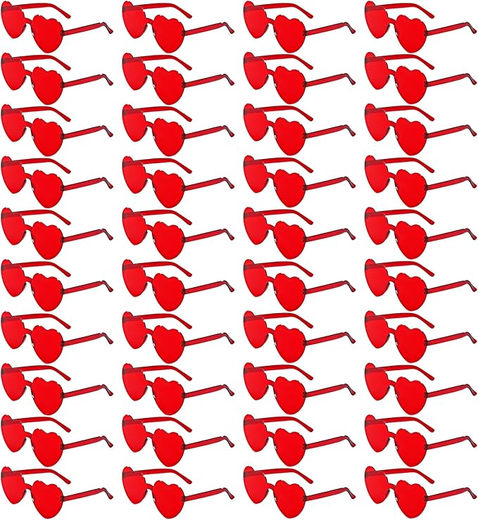 40 Pairs Heart Shaped Sunglasses Bulk, Colorful Rimless Fun Heart Sunglasses for Women Party Favors