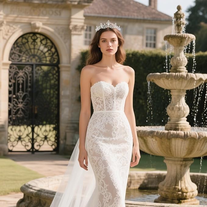 Silver Crystal Princess Queen Tiara - Bride Rhinestone Crowns Headband for Women Wedding,Birthday,Halloween,Prom,Pageant,Party,Coming of Age Ceremony,Photo Props （HG293-Silver White）