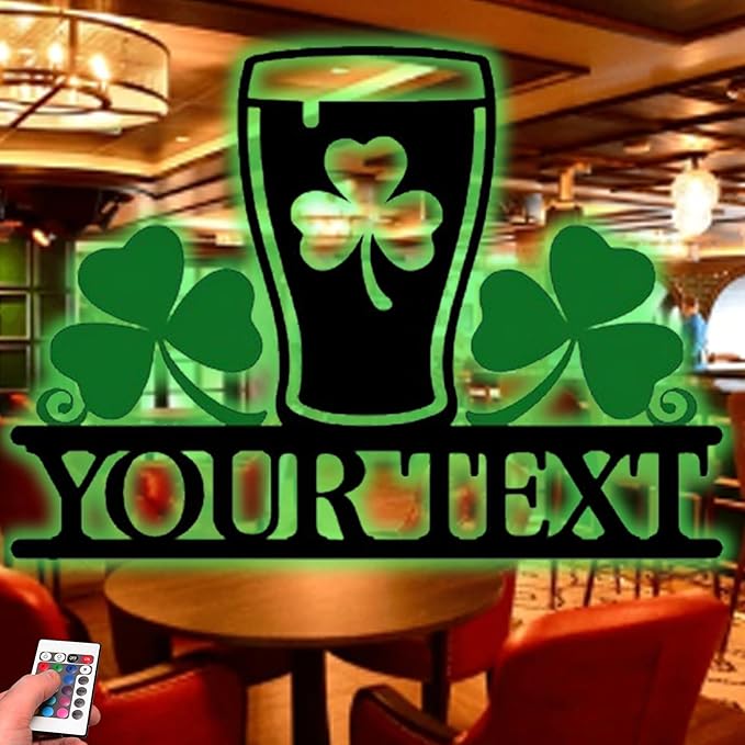 Custom Bar Metal Sign with LED - Personalized Irish Pub Wall Art, Rustic Tavern Plaque for Home Bar, Man Cave, Basement, St. Patrick’s Day Decorations & Gifts for Him, Dad, Grandpa