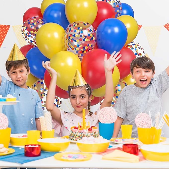 60PCS Red Blue and Yellow Balloons,10 inch Yellow Red and Blue Balloon Arch Kit Carnival Party Decorations,Suitable for Carnival Circus Theme Birthday Party Decorations