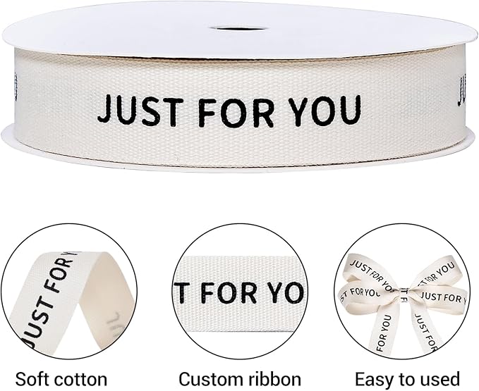 Ribest Cotton Ribbon with Just for You, Use for Gift Wrapping Crafts Flower Bouquet Party Decoration 5/8 Inch x 10 Yard