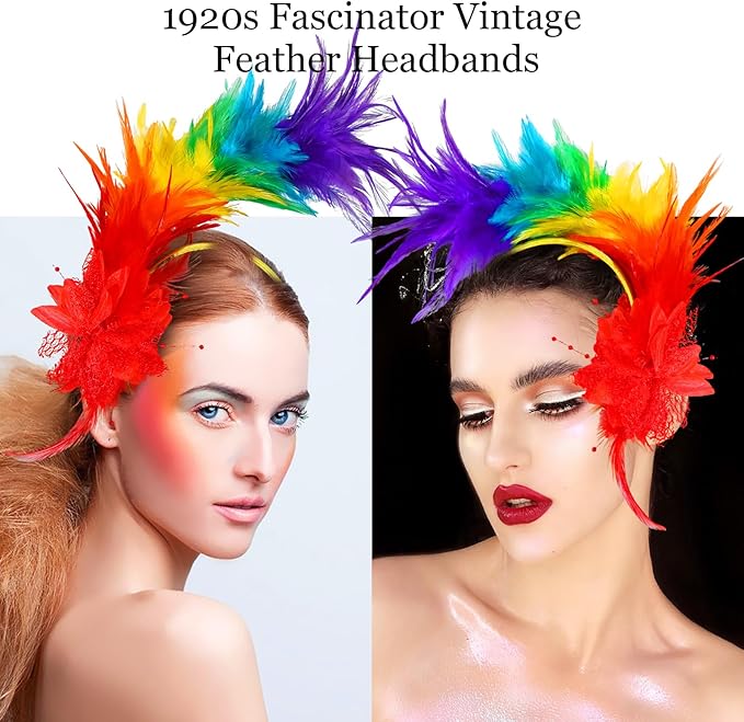 Feathers Fascinator Headband 1920s Queen Headpiece Fascinators Hats for Women Tea Party Flower Headpiece