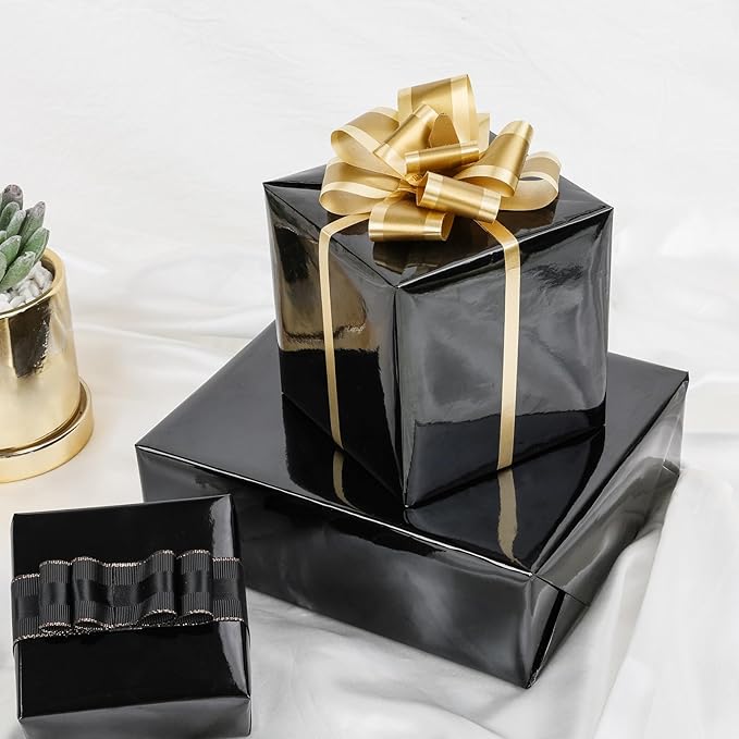NESCCI Black Metallic Wrapping Paper, Solid Color Paper,Gift Wrapping Paper,Perfect for Wedding,Valentine's Day,Birthday, Christmas,Baby Shower,DIY Bouquet (17.5 Inches X 32.8 Feet)